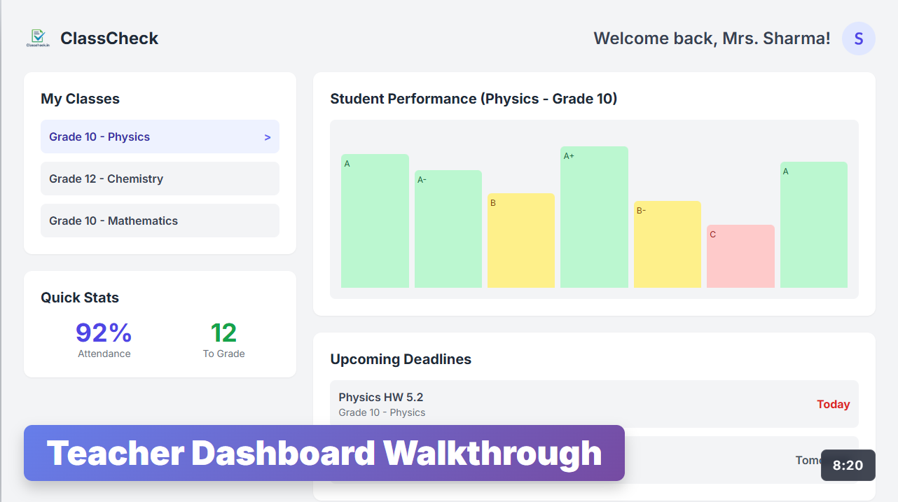 Teacher Dashboard Walkthrough